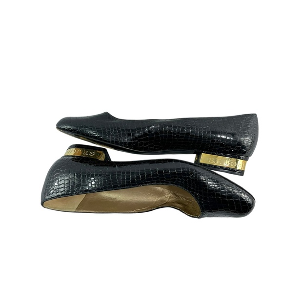 Vintage ST. JOHN Black Croc-Embossed Patent Leather Logo Loafers 10 AA - Picture 9 of 13